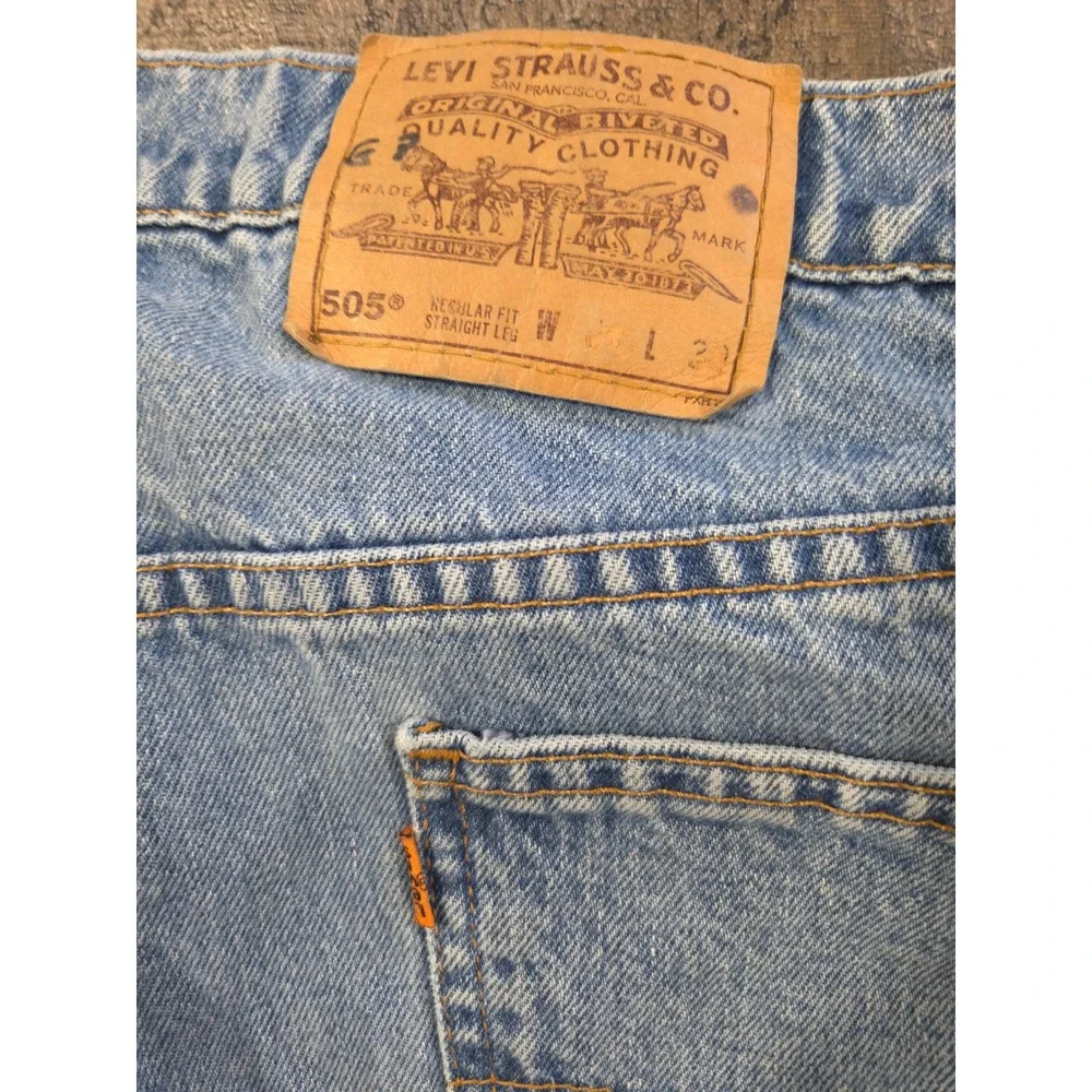 Vintage Levis 505 Orange Tab Jeans Mens 42x30 Light Wash Straight Leg USA Made